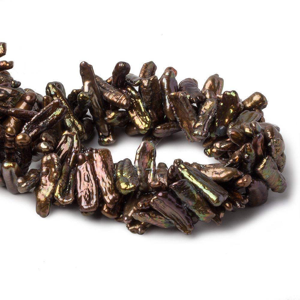 Bronze Side Drill Biwa Freshwater Pearl Beads 16 inch 75 pieces 25x5-18x7mm - The Bead Traders