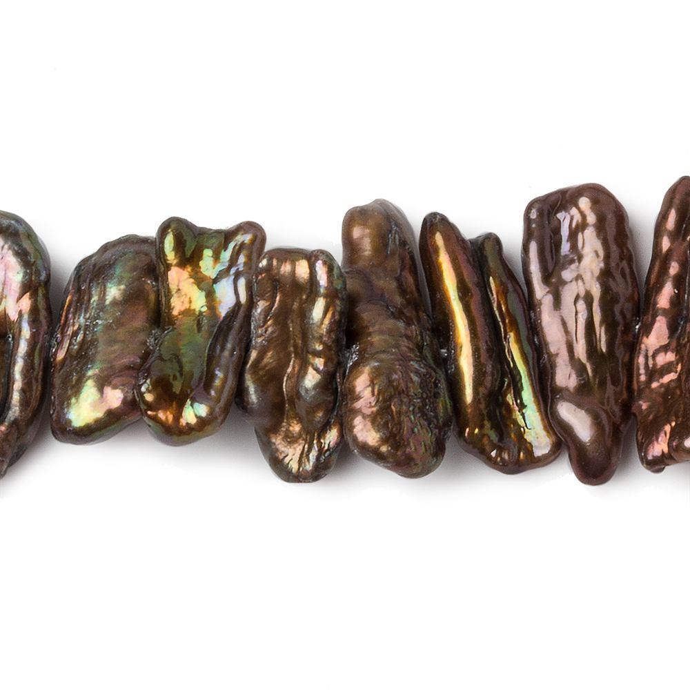 Bronze Side Drill Biwa Freshwater Pearl Beads 16 inch 75 pieces 25x5-18x7mm - The Bead Traders