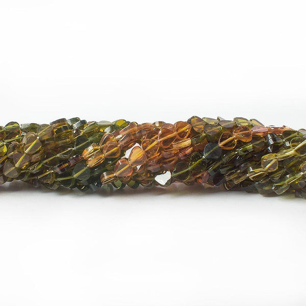 3-4mm Brown and Green Tourmaline Plain Heart Beads, 14 inch,95 pieces