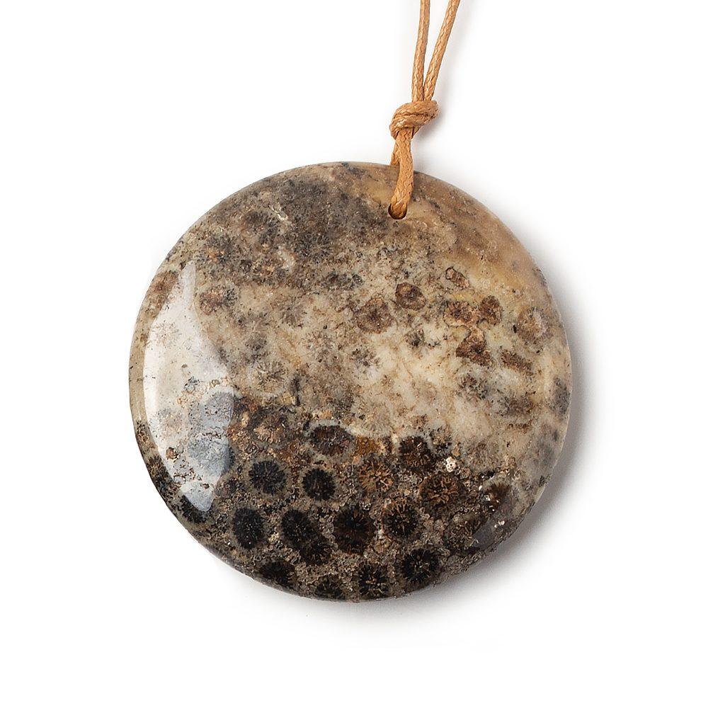 Brown Black Fossilized Coral Plain Coin Focal Bead 1 piece - The Bead Traders