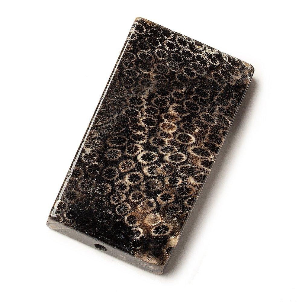 Brown Black Fossilized Coral Plain Rectangle Pendant Focal Bead 1 piece - The Bead Traders