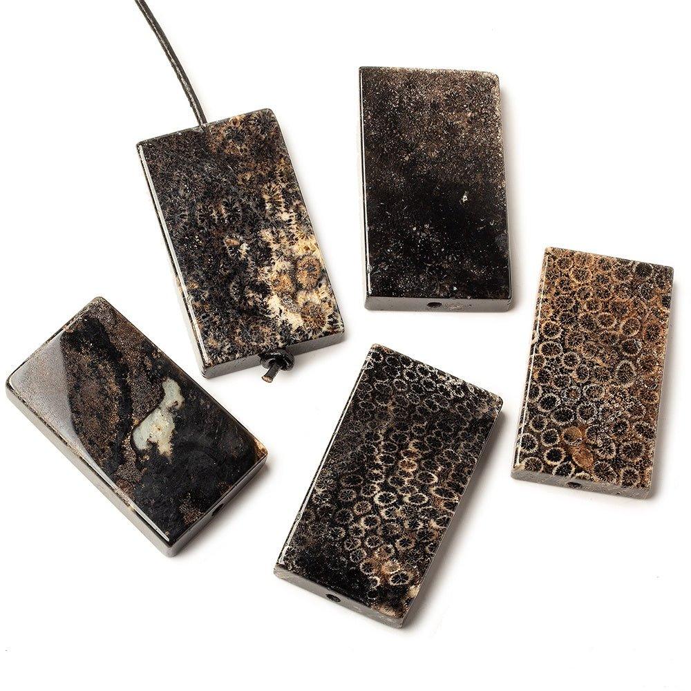 Brown Black Fossilized Coral Plain Rectangle Pendant Focal Bead 1 piece - The Bead Traders