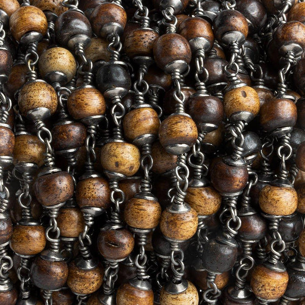 Brown Bone Round Capped Black Gold Chain by the Foot 23 pieces