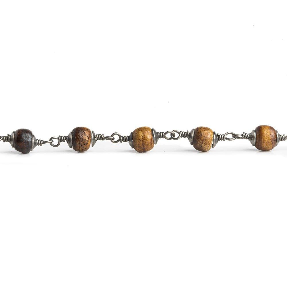 Brown Bone Round Capped Black Gold Chain by the Foot 23 pieces - The Bead Traders