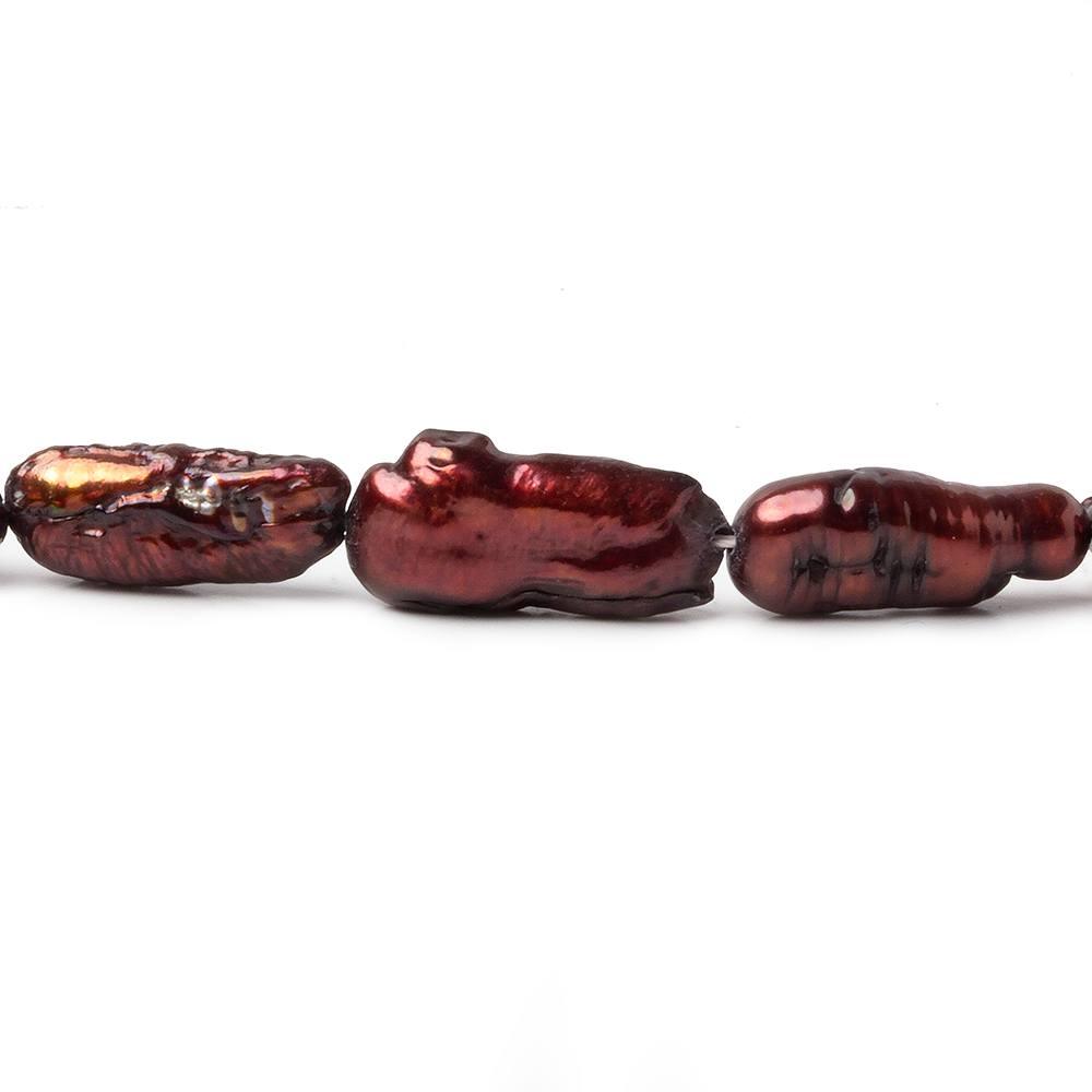Burgandy Straight Drill Biwa Pearl Beads 12 inch 15 beads 6x20mm - The Bead Traders