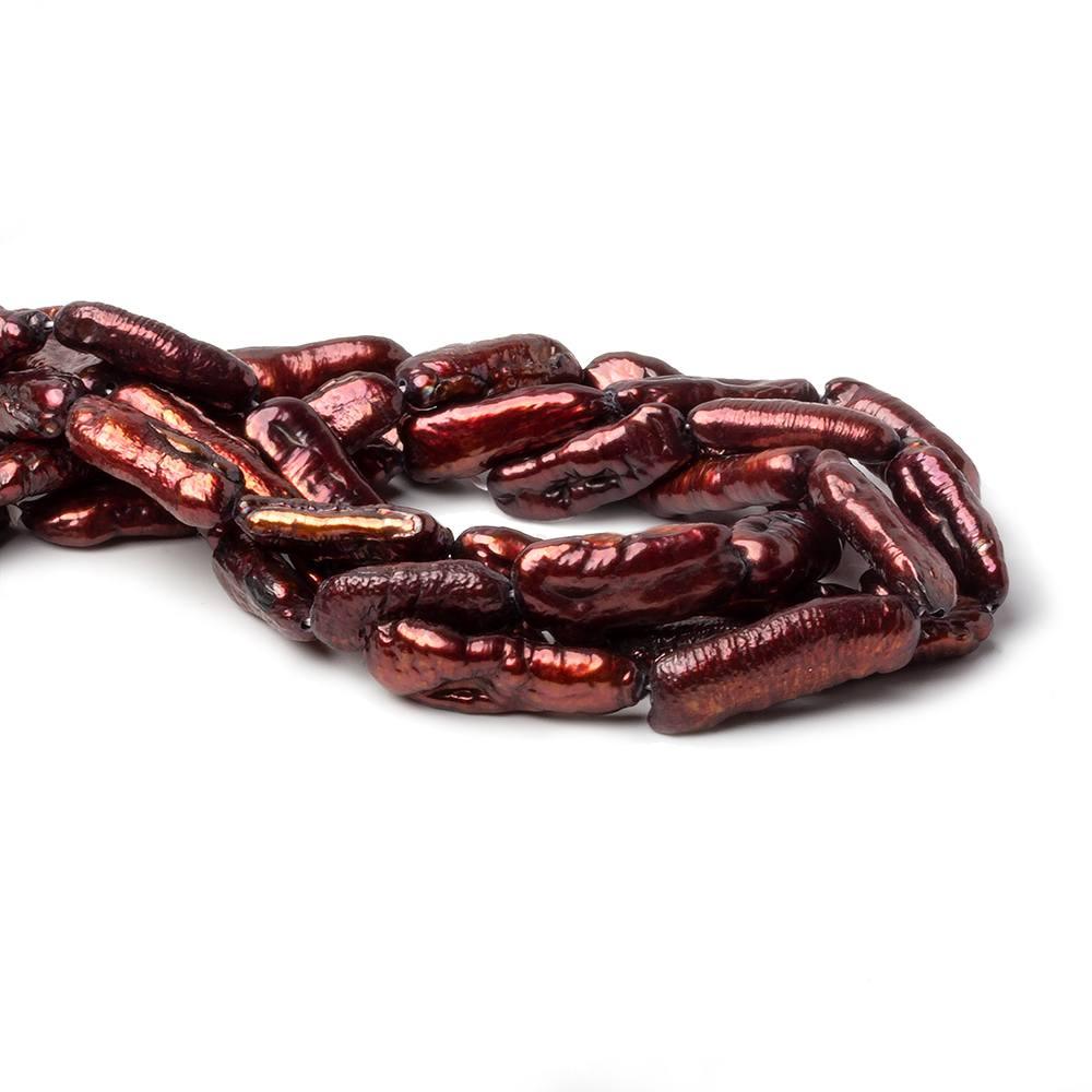 Burgandy Straight Drill Biwa Pearl Beads 12 inch 15 beads 6x20mm - The Bead Traders