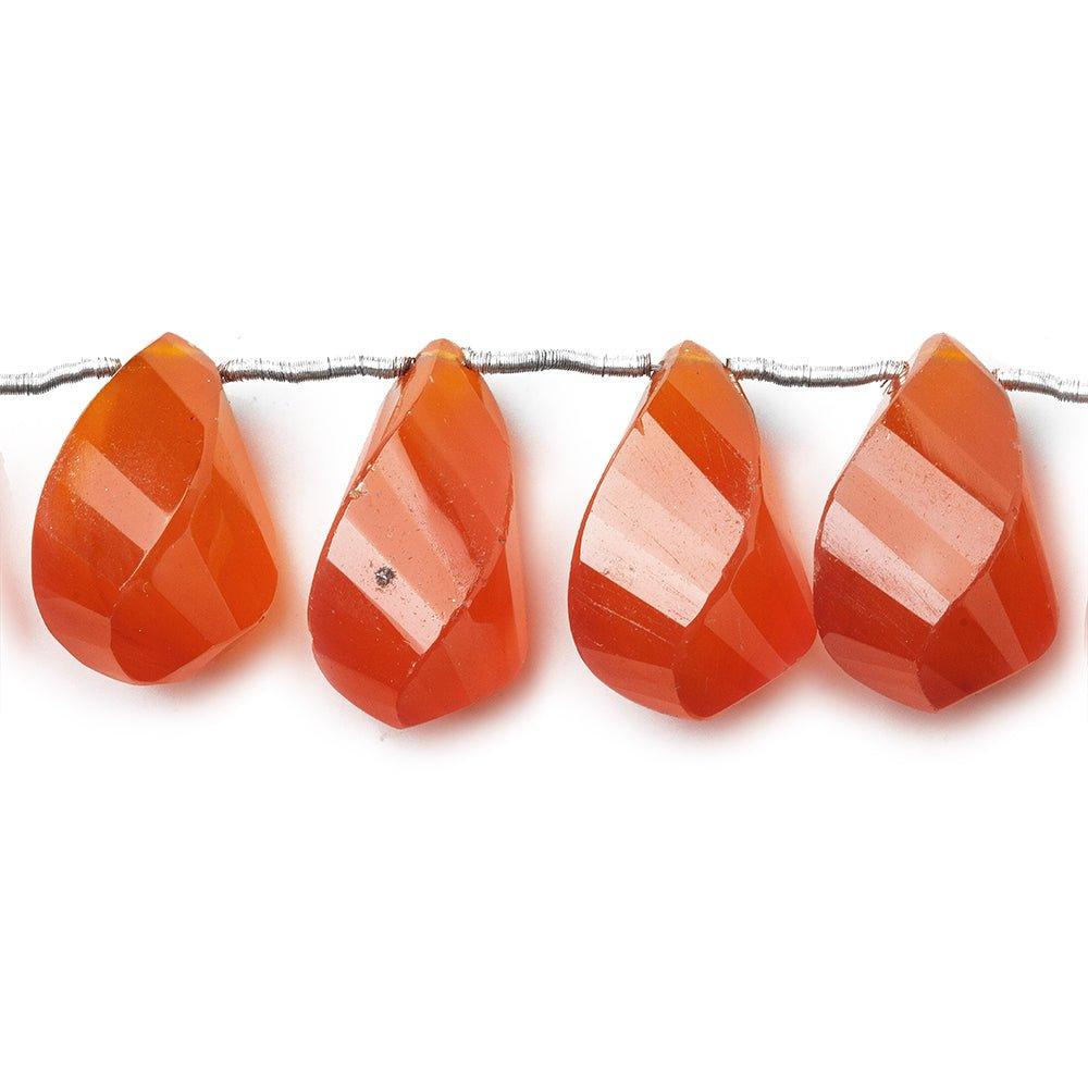 Carnelian Top Drilled Faceted Twist Beads, 7.5 inch -17 pieces - The Bead Traders