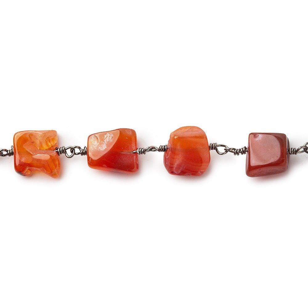 Carnelian tumbled hammer faceted square & rectangle Black Chain by the foot 20 pieces - The Bead Traders