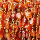 Carnelian tumbled hammer faceted square & rectangle Black Chain by the foot 22 pieces - The Bead Traders