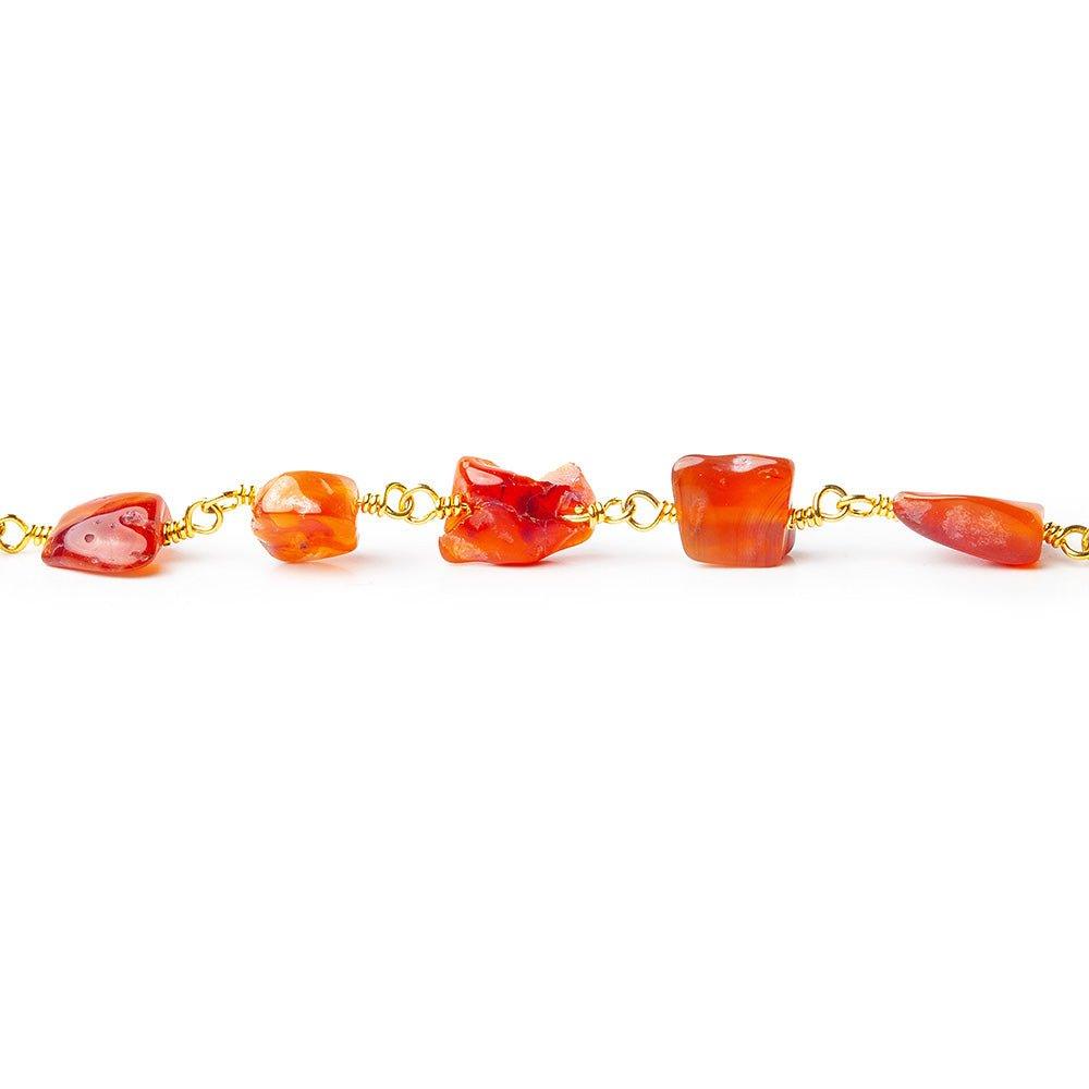 Carnelian tumbled hammer faceted square & rectangle Black Chain by the foot 22 pieces - The Bead Traders