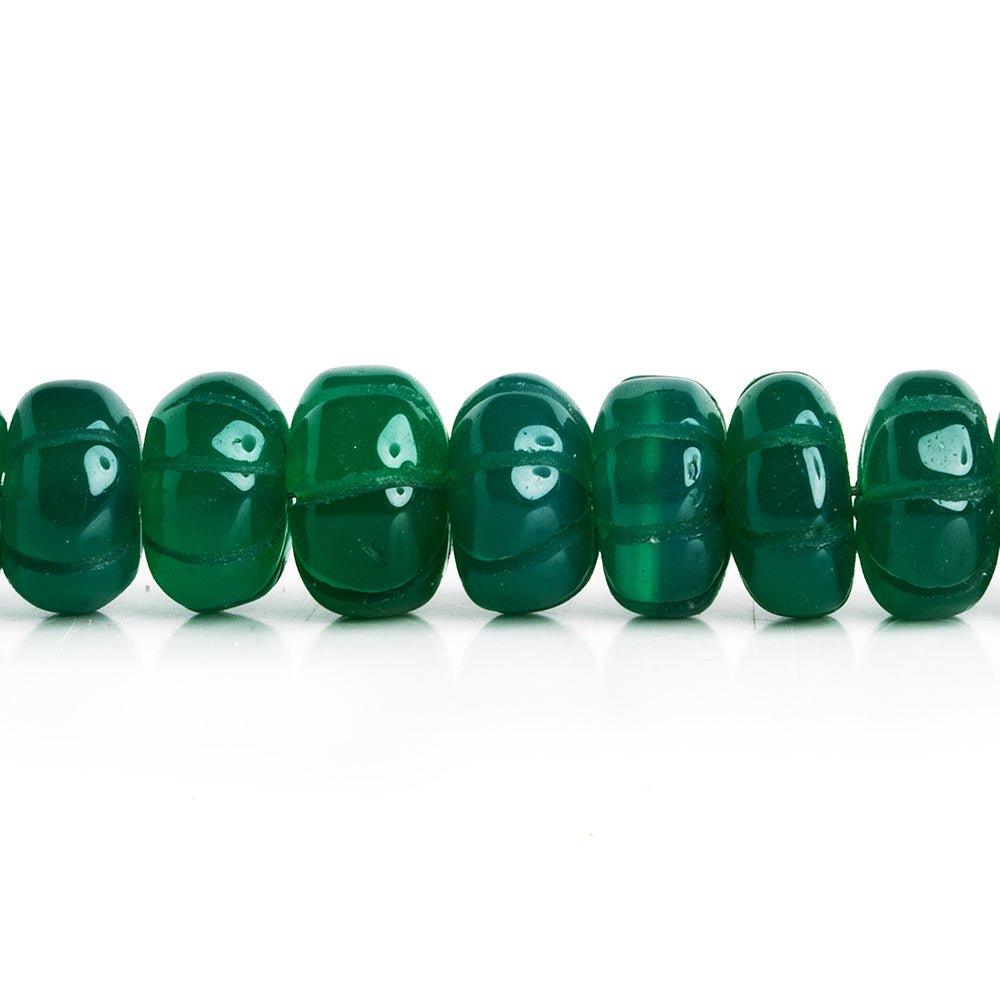 Carved Green Onyx Plain Rondelle Beads 10 inch 37 pieces - The Bead Traders