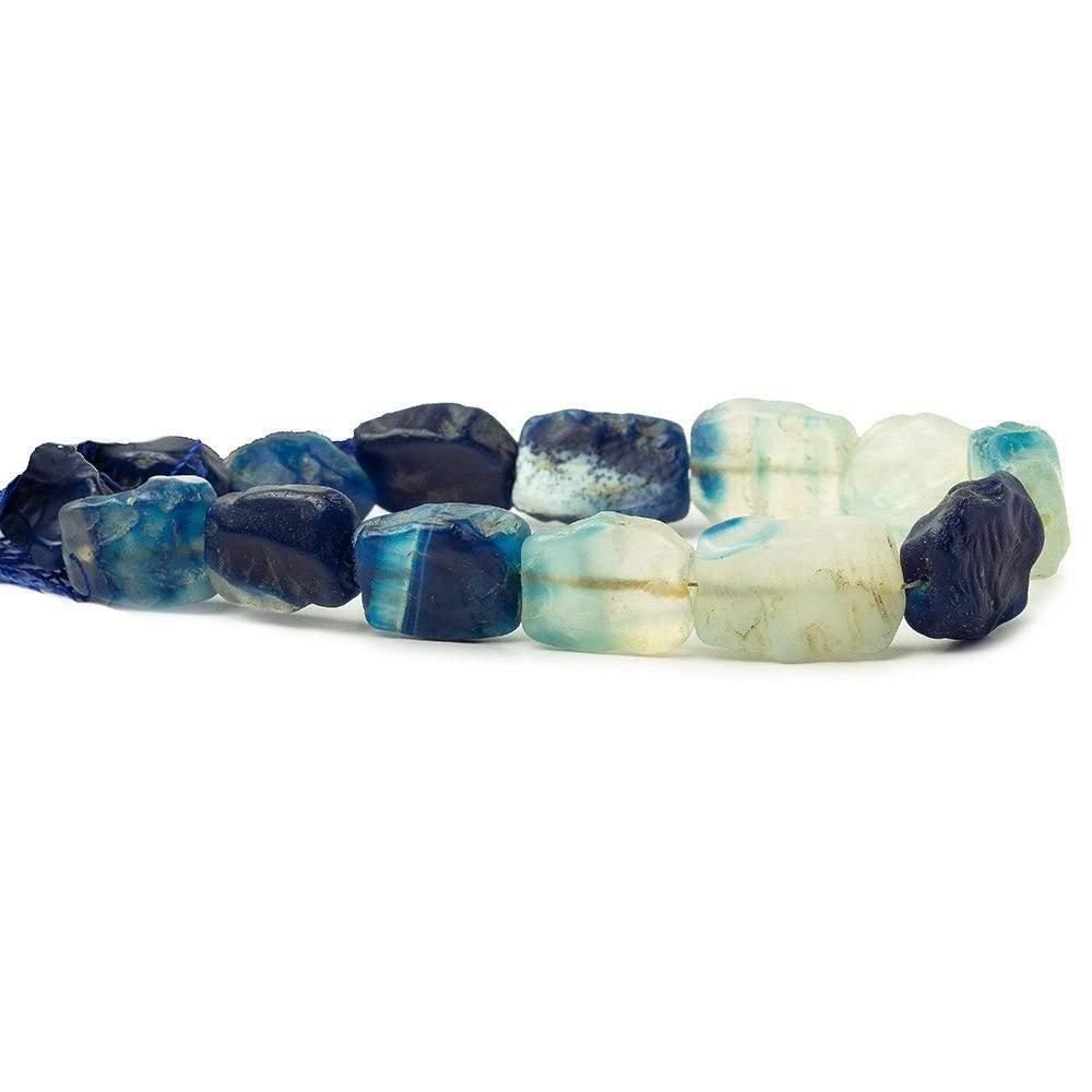 Cayman Blue Agate Beads Tumbled Hammer Faceted Rectangle - The Bead Traders