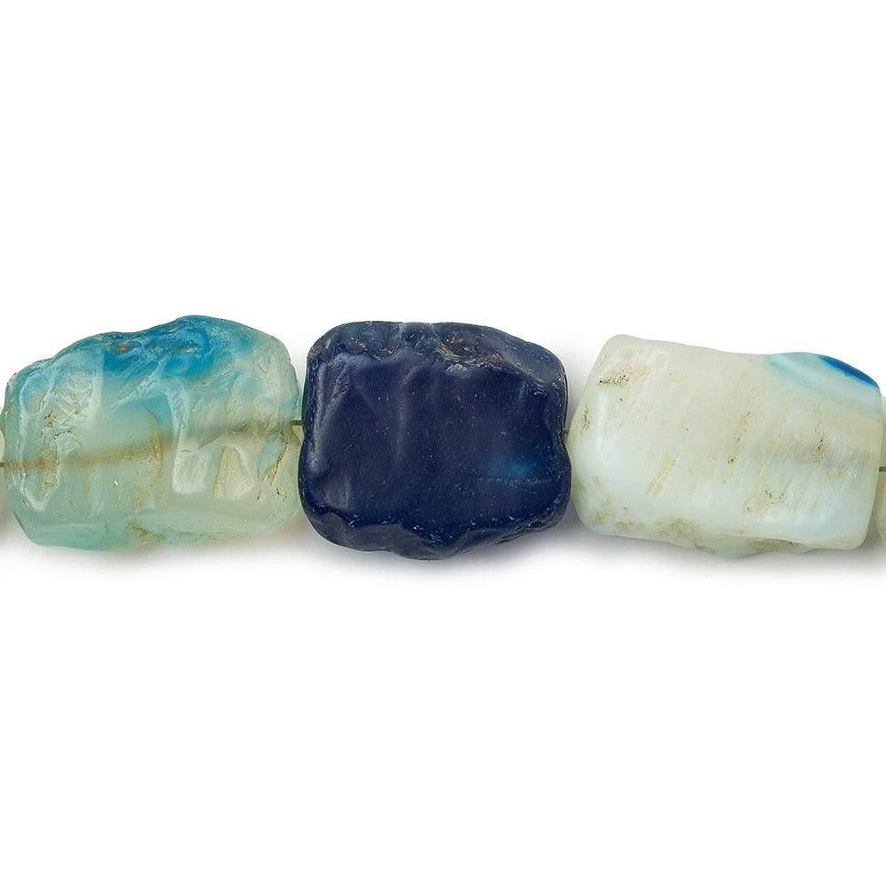 Cayman Blue Agate Beads Tumbled Hammer Faceted Rectangle - The Bead Traders