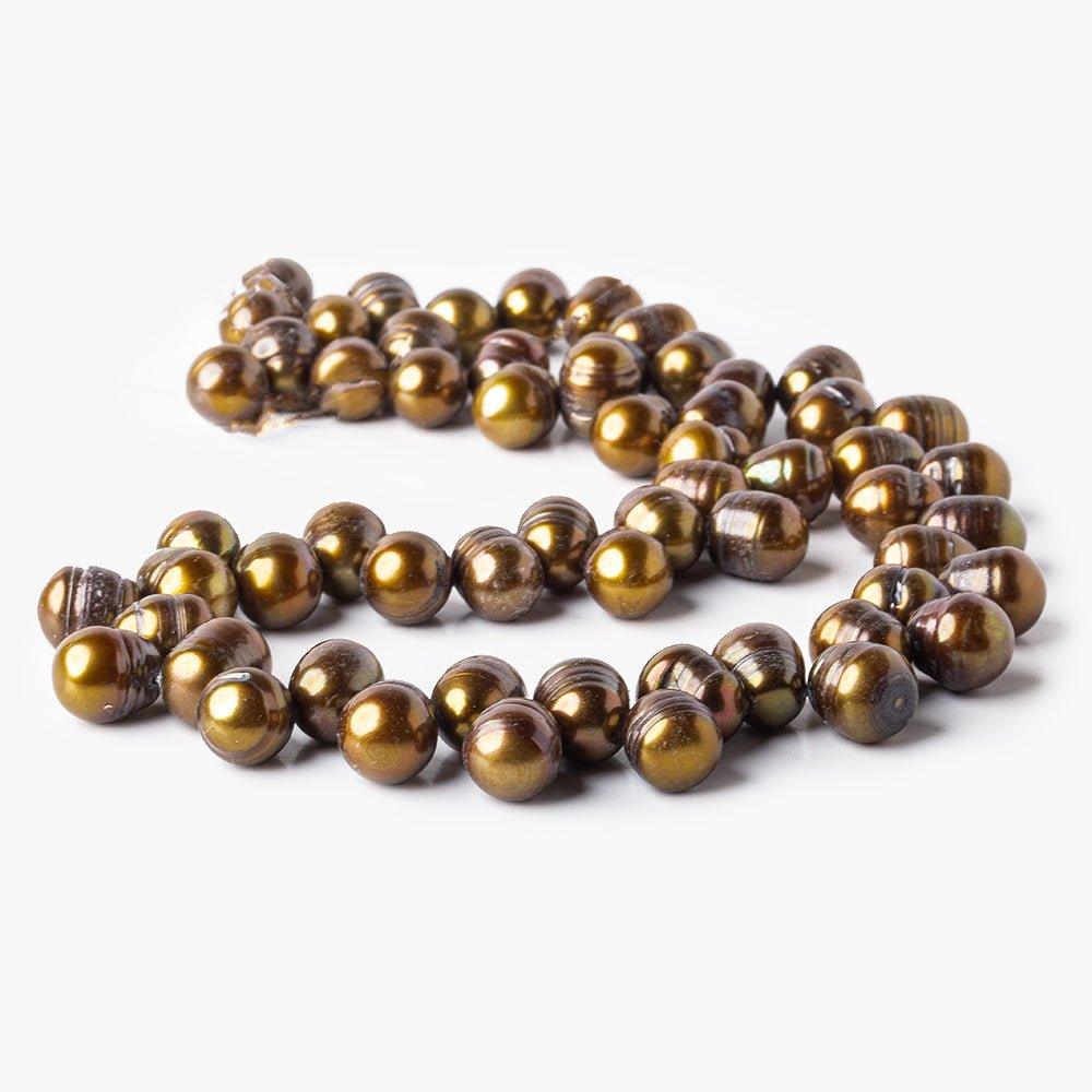 Chocolate Brown Top Drilled Ringed Baroque Pearls 15 inch 9x10-9x11mm 60 beads - The Bead Traders