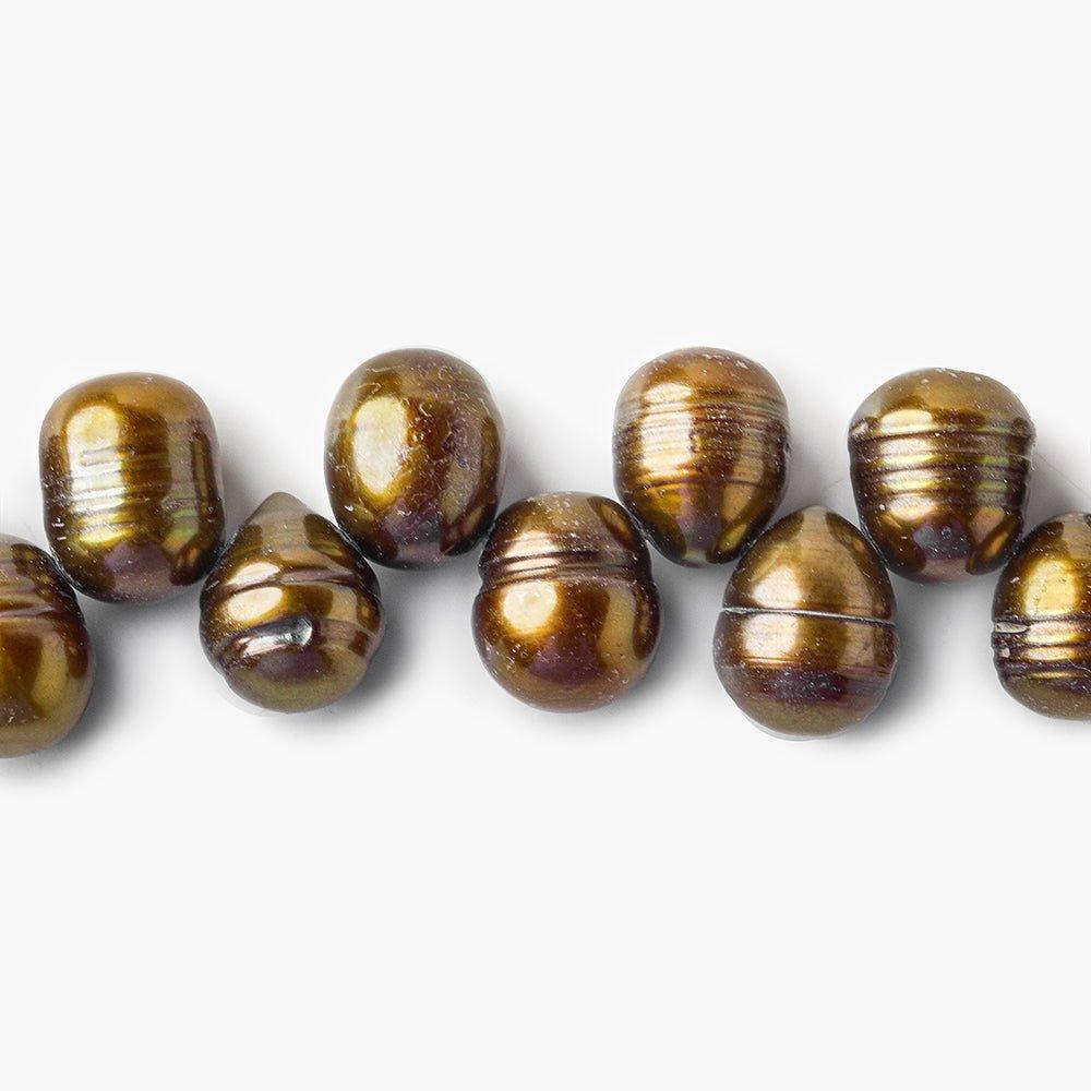 Chocolate Brown Top Drilled Ringed Baroque Pearls 15 inch 9x10-9x11mm 60 beads - The Bead Traders