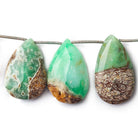 Chrysoprase and Matric Faceted Pear Beads, 8.5" length, 23x16x8-31x18x9mm, 11 pcs - The Bead Traders