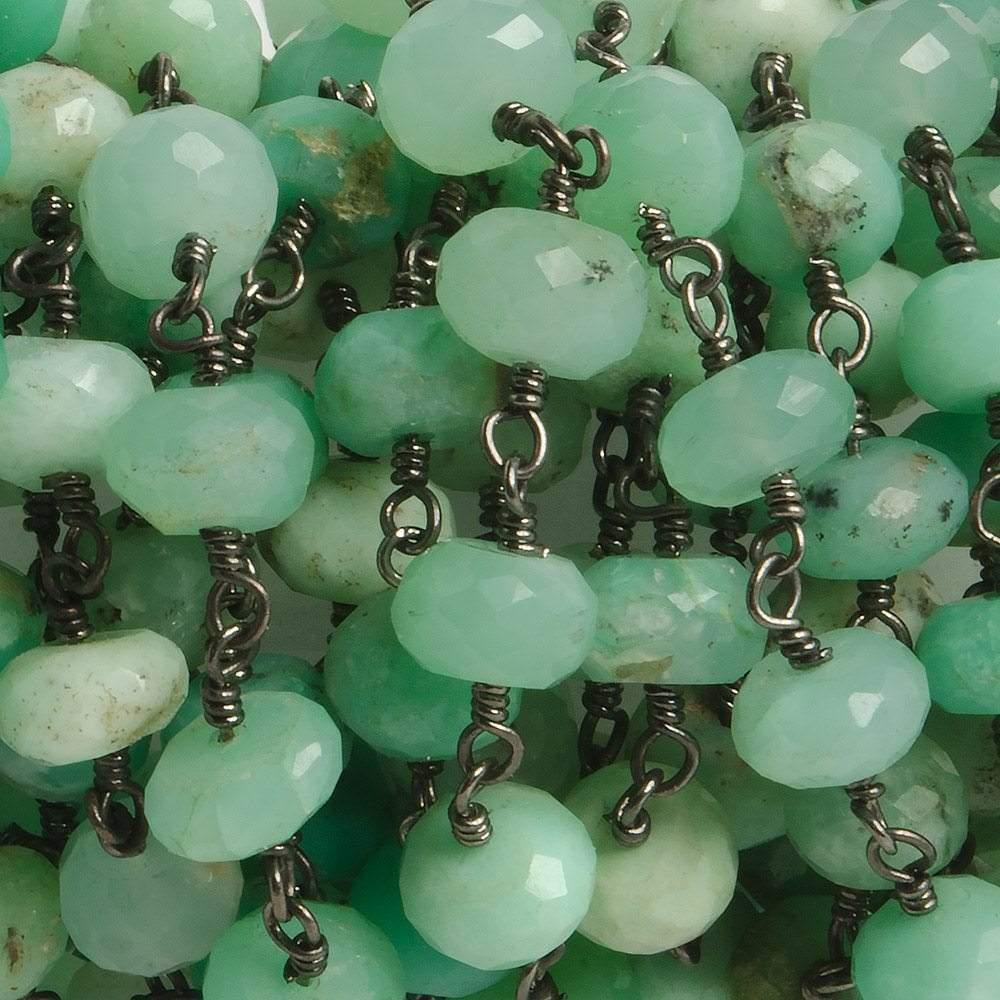 Chrysoprase Faceted Rondelle Black Gold Chain by the Foot - The Bead Traders