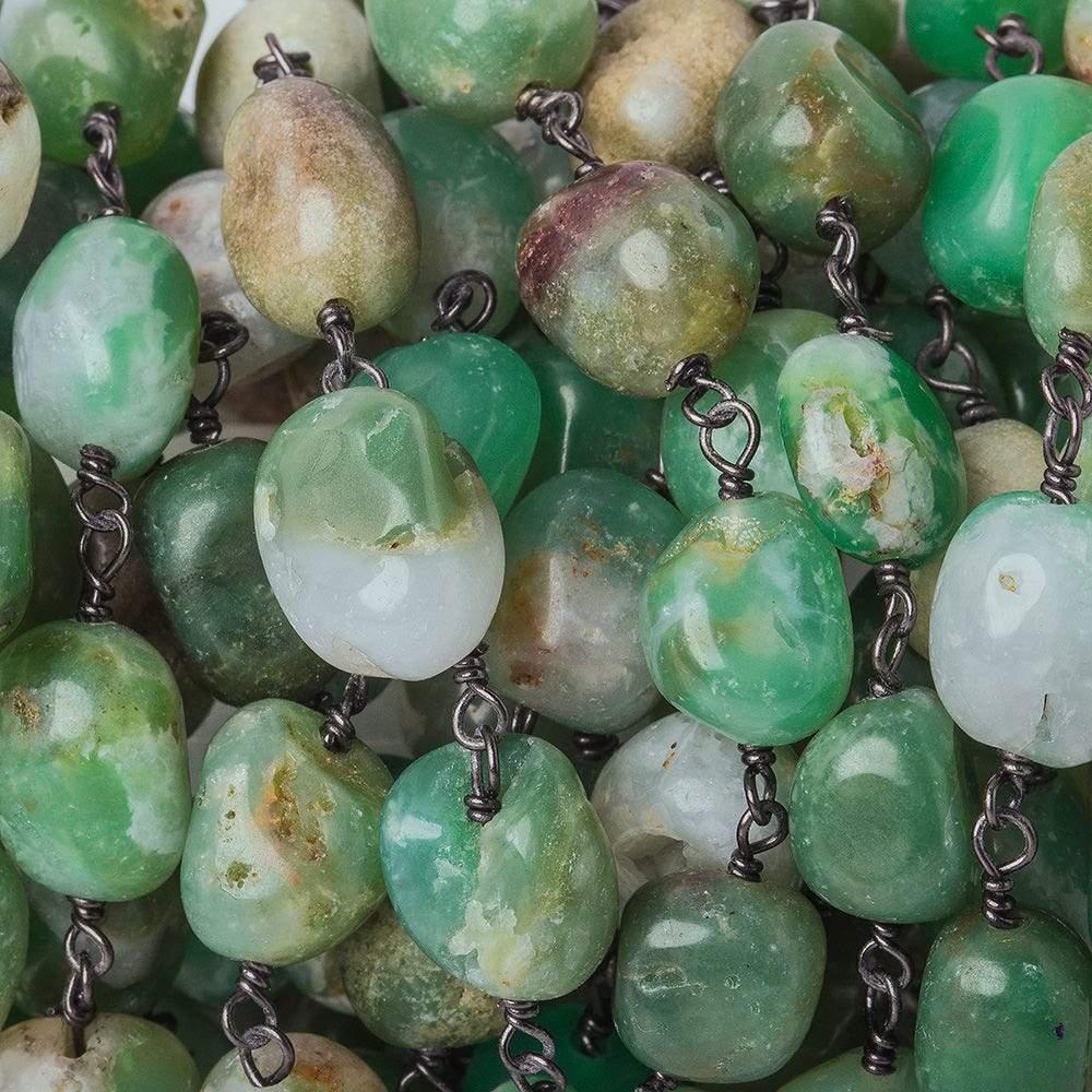 Chrysoprase plain nugget Black Gold .925 Silver Chain by the foot 21 beads A - The Bead Traders