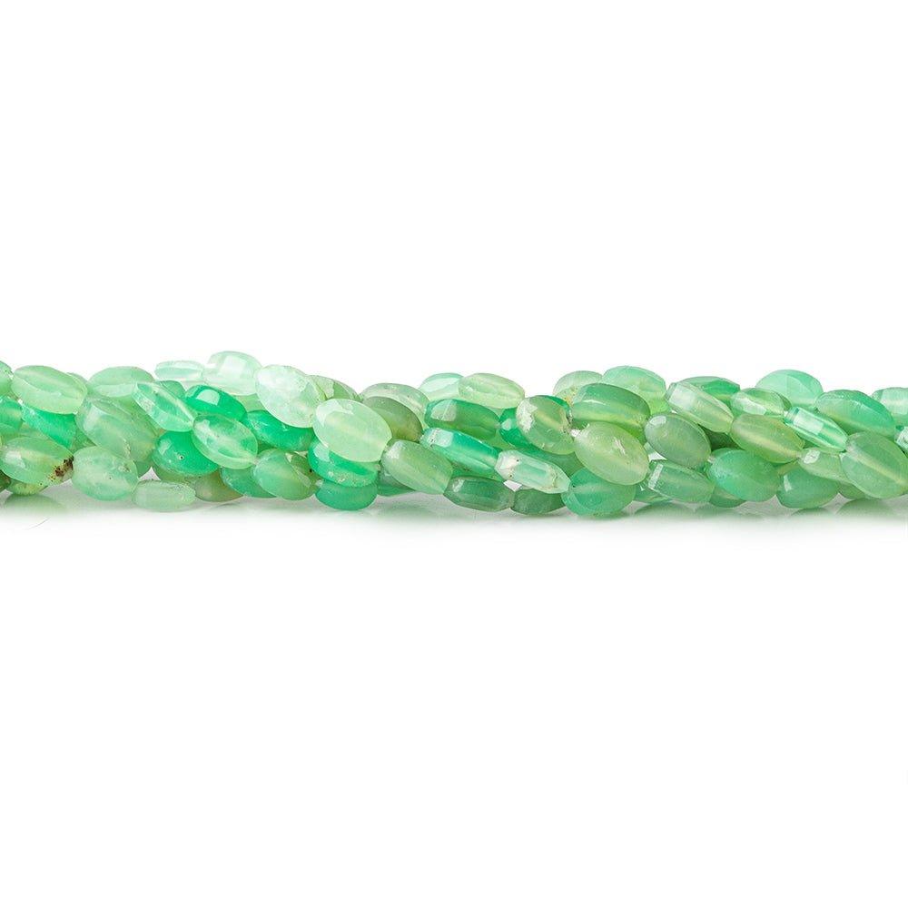 Chrysoprase straight drilled faceted ovals 14 inch 69 beads 4x3-5x4mm - The Bead Traders