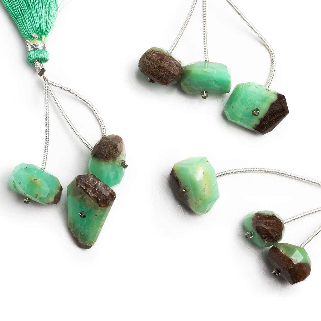Chrysoprase with Matrix Nugget Focal Beads 3 pieces - The Bead Traders