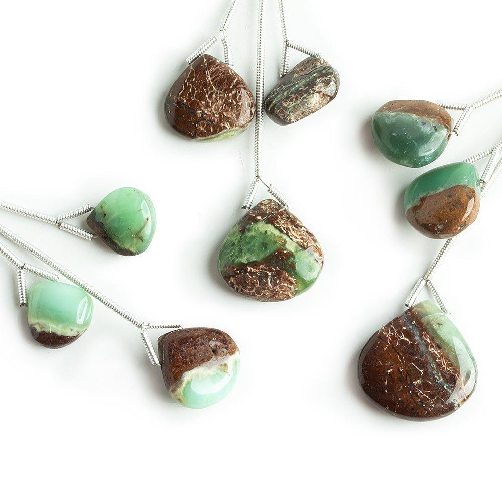 Chrysoprase with Matrix Plain Pear Focal Beads Set of 3 - The Bead Traders