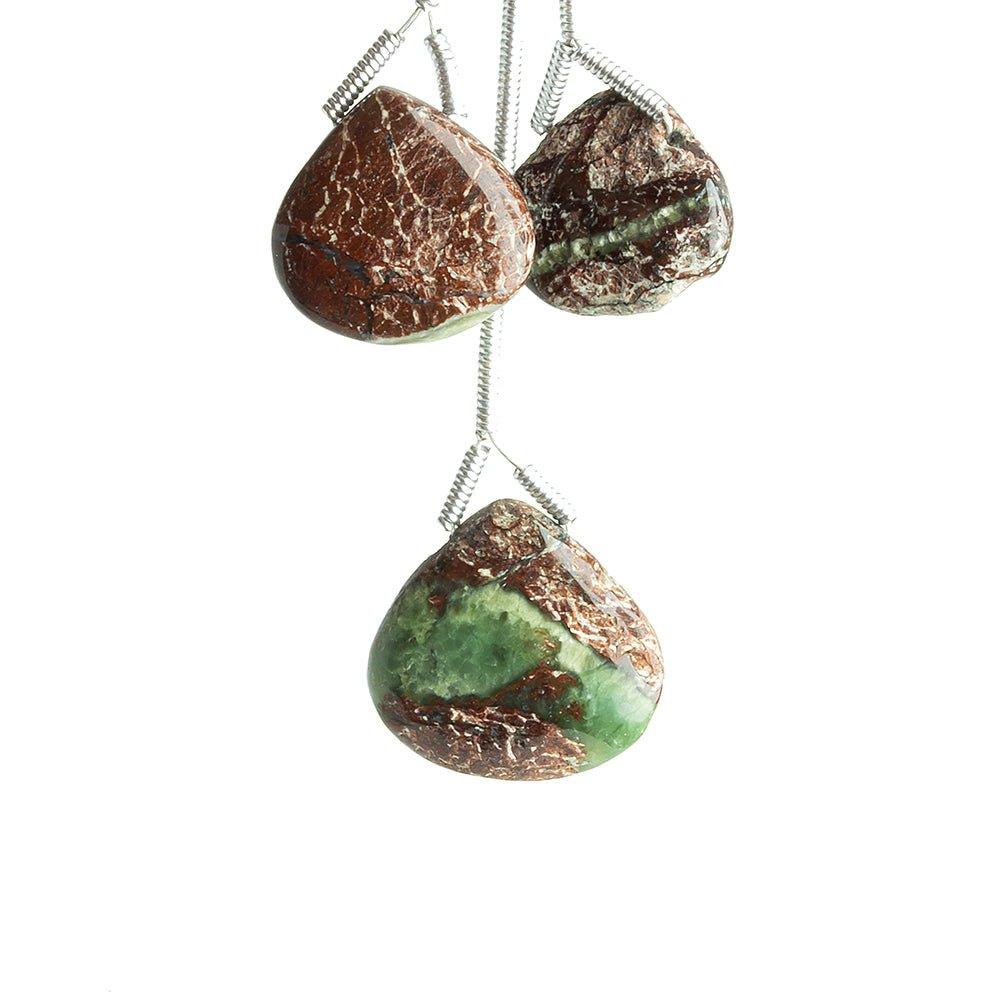 Chrysoprase with Matrix Plain Pear Focal Beads Set of 3 - The Bead Traders
