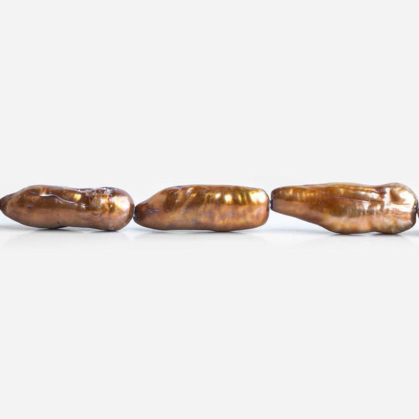 Coffee Biwa Freshwater Pearls 16 inch 18 pieces