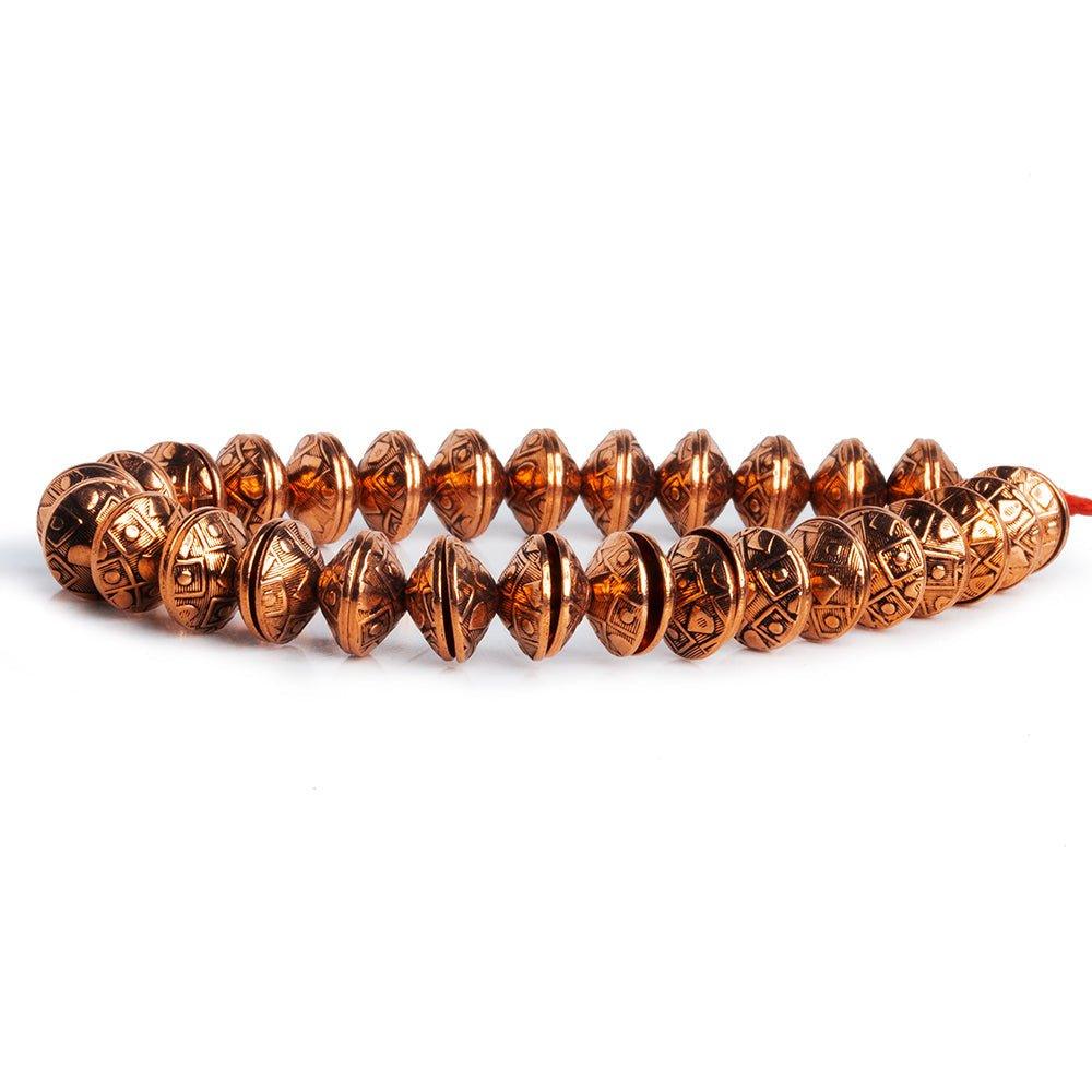 Copper Bead Caps with Geometric Designs 8 inch 58 pieces - The Bead Traders