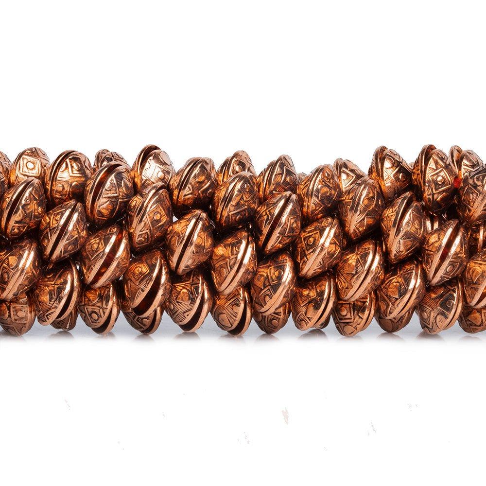 Copper Bead Caps with Geometric Designs 8 inch 58 pieces - The Bead Traders