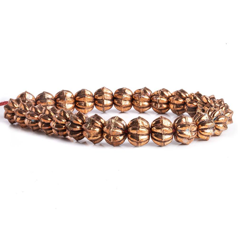 Copper Corrugated Flower Design Round Beads 8 inch 29 pieces - The Bead Traders