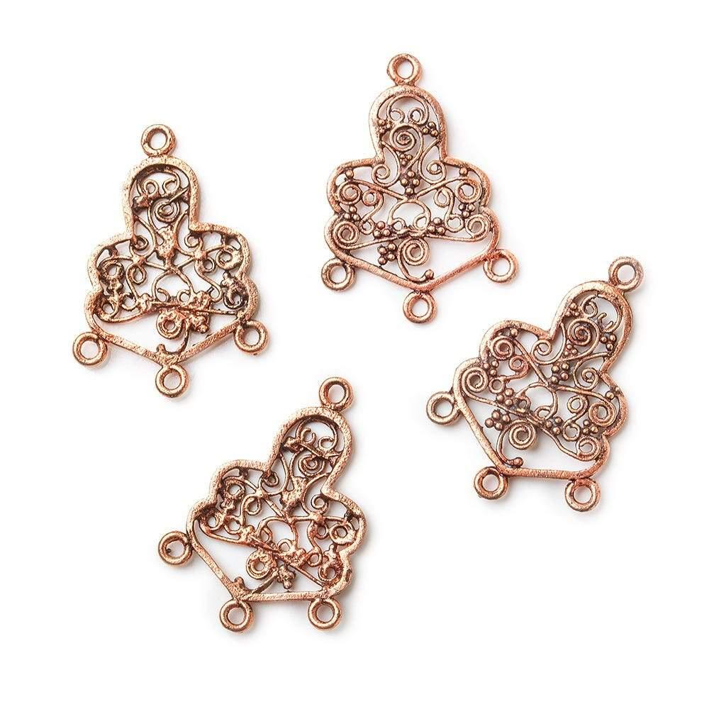 Copper Drop Scroll Charm with 3 Drops Set of 4 - The Bead Traders