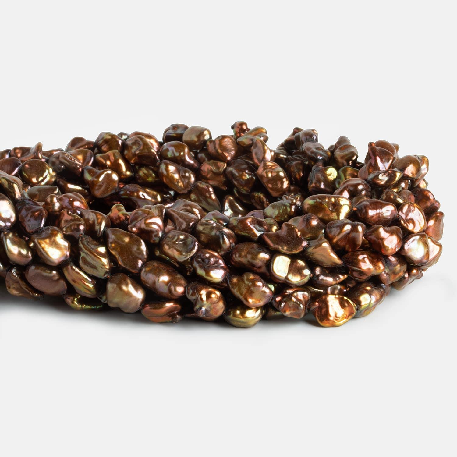 Copper Peacock Keshi Straight-Drilled Pearls 15 inch 40 pieces - The Bead Traders