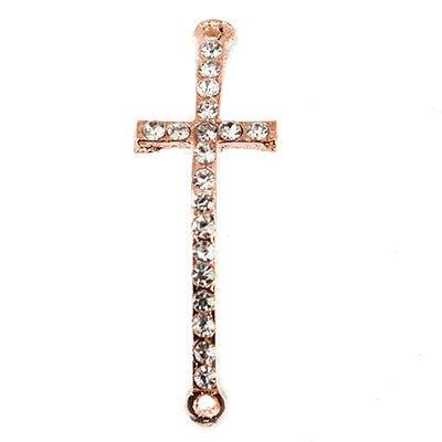Copper-tone Cross Rhinestone East-West Connector Finding, 43x14mm, 1 piece - The Bead Traders