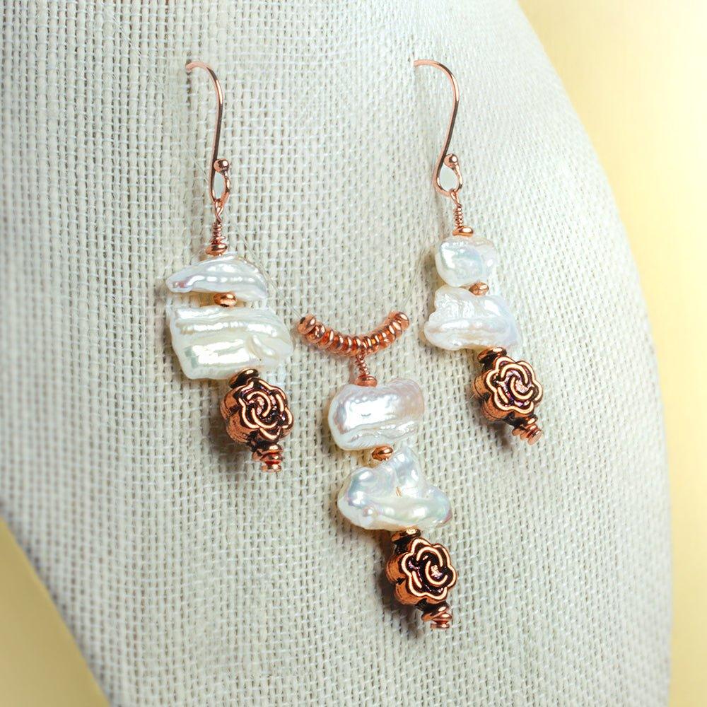 Copper with Rose Design Beads 8 inch 18 pieces - The Bead Traders