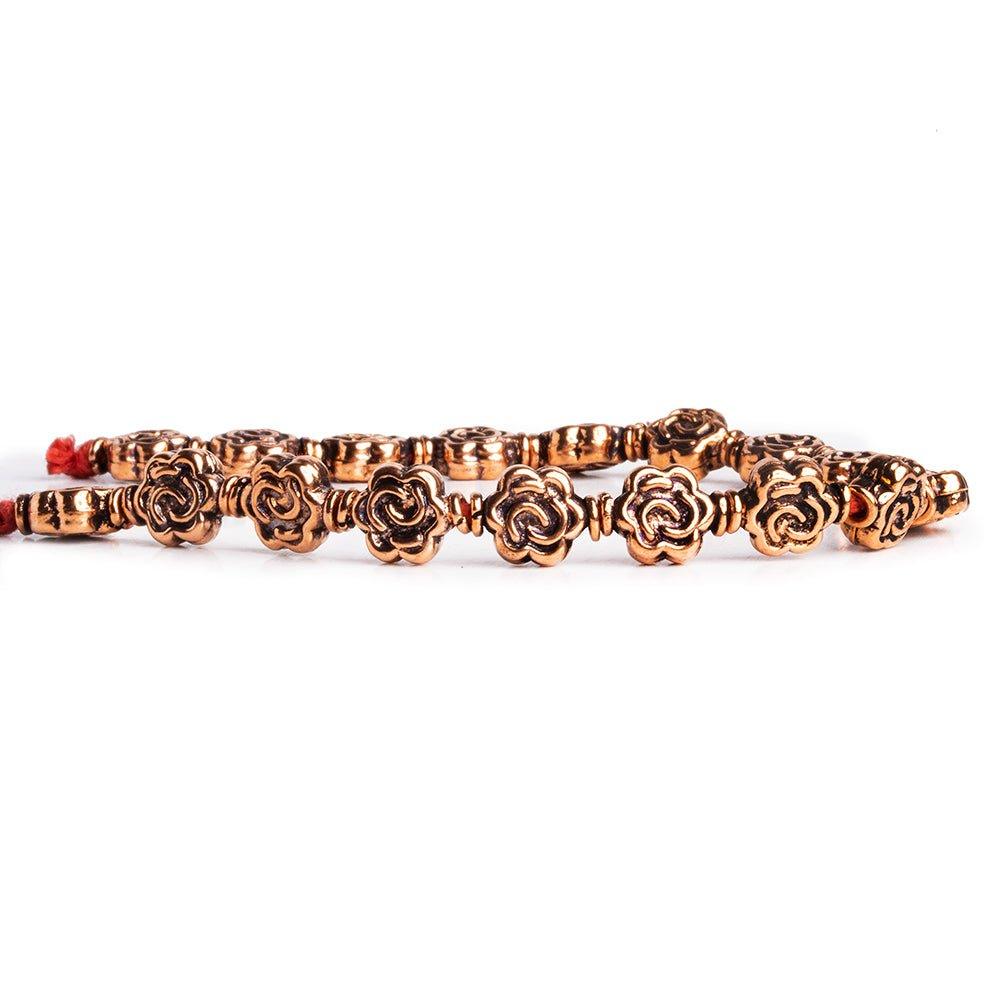 Copper with Rose Design Beads 8 inch 18 pieces - The Bead Traders