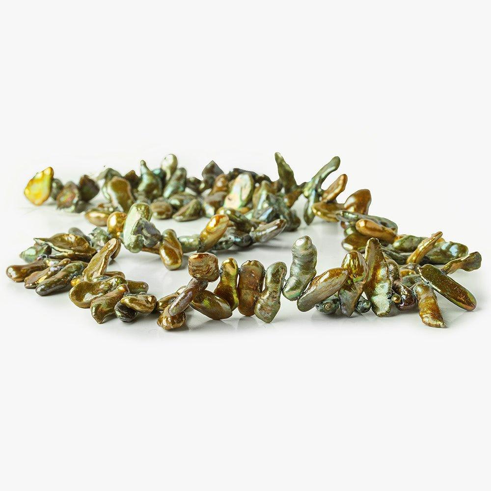 Copperish Green Top Drilled Keshi Freshwater Pearls 15 inch 85 pieces - The Bead Traders