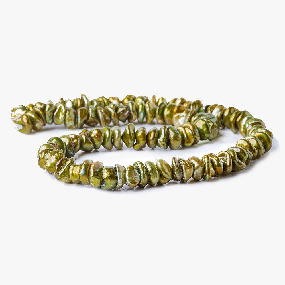 Coppery Green Center Drilled Keshi Freshwater Pearls 15 inch 75 pieces - The Bead Traders