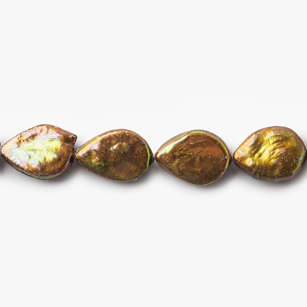 Coppery Green Freshwater Pearls Straight Drilled 14-15mm Pears - The Bead Traders