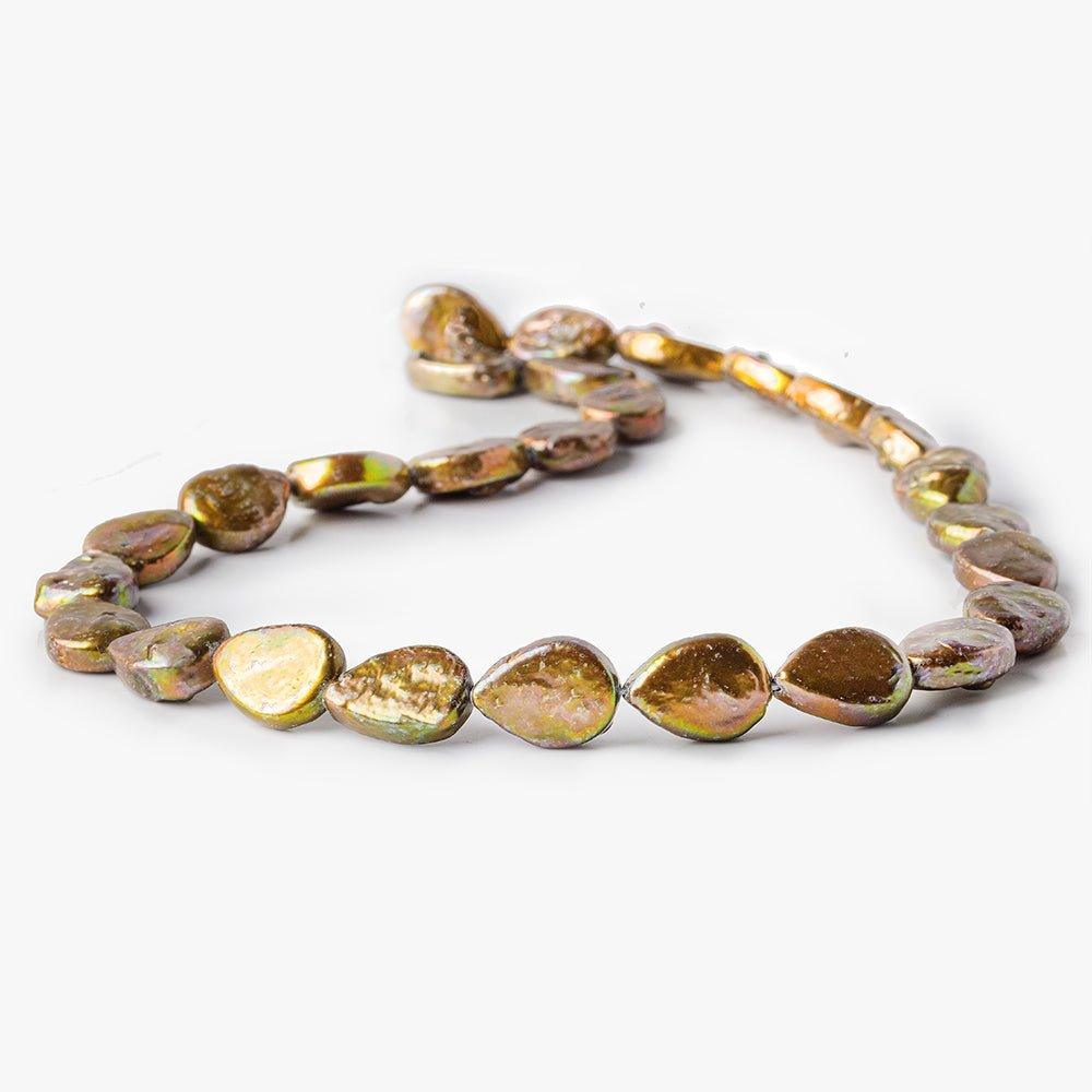 Coppery Green Freshwater Pearls Straight Drilled 14-15mm Pears - The Bead Traders