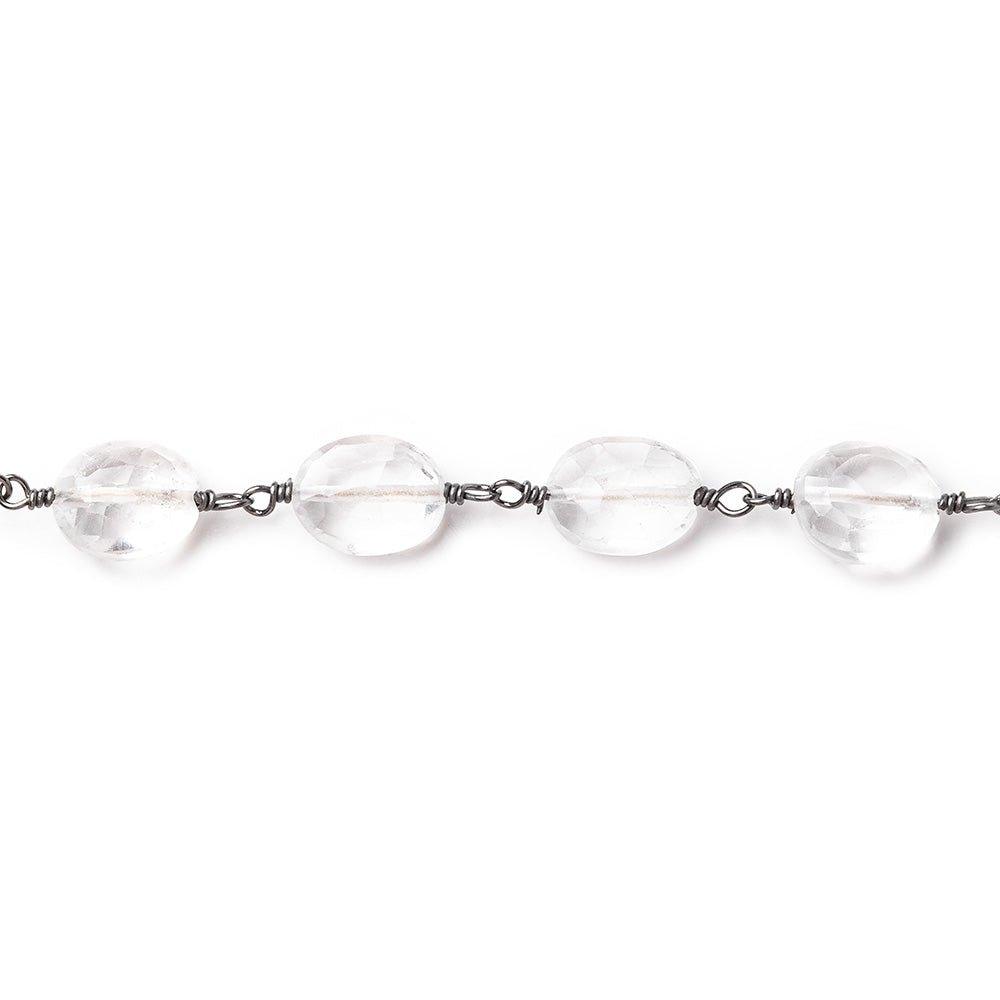 Crystal Quartz faceted oval Black Gold plated Chain by the foot - The Bead Traders