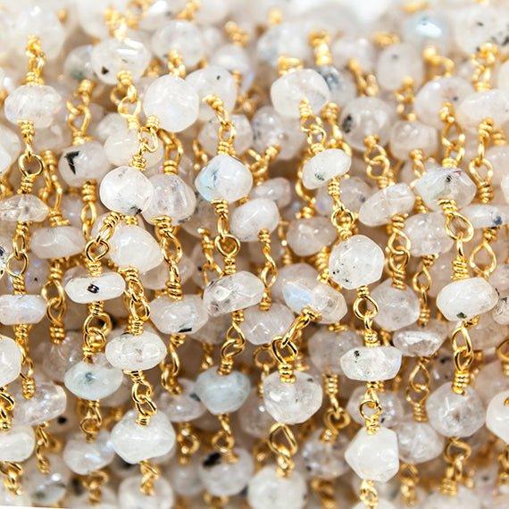 Dalmation Rainbow Moonstone faceted rondelle Gold Chain by the foot 37 beads - The Bead Traders