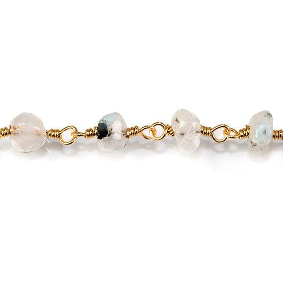 Dalmation Rainbow Moonstone faceted rondelle Gold Chain by the foot 37 beads - The Bead Traders