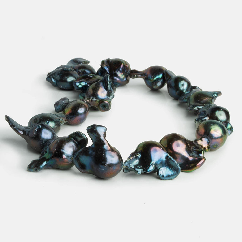 Dark Peacock Ultra Baroque Freshwater Pearls 16 inch 12 pieces - The Bead Traders