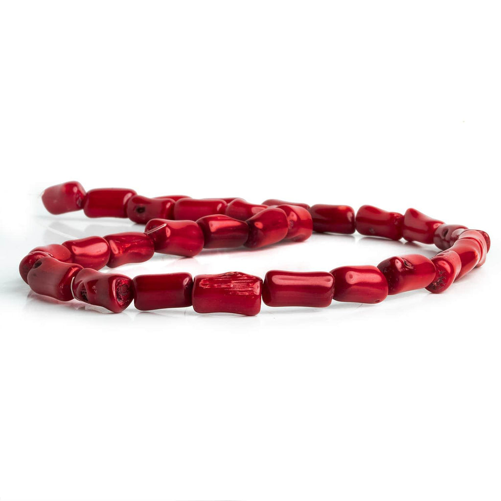 Dark Red Bamboo Coral Tubes 16 inch 32 beads - The Bead Traders