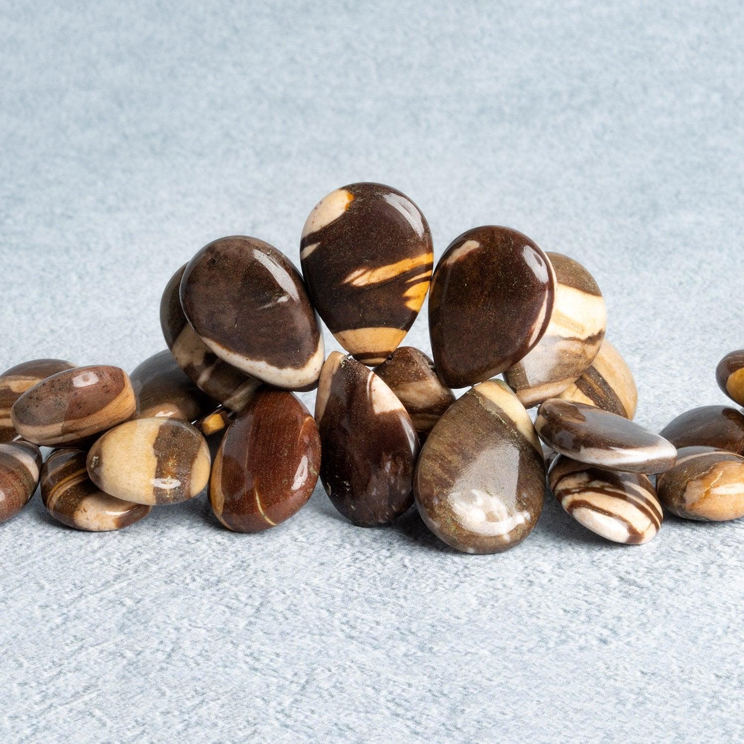 Desert Khaki Jasper Pear Beads 6 inch 34 beads - The Bead Traders