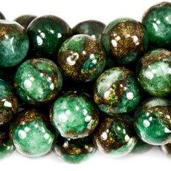 Dyed Green Sponge Quartz in Gold Resin Beads Plain 6mm Round, 16" length, 67 pcs - The Bead Traders
