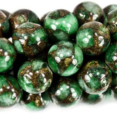 Dyed Green Sponge Quartz in Gold Resin Beads Plain 8mm Round, 16" length, 50 pcs - The Bead Traders