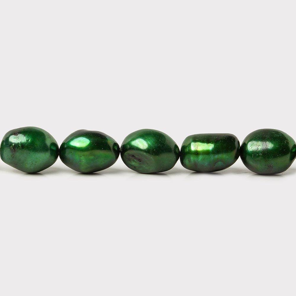 Emerald Green Straight Drilled Baroque Freshwater Pearls 15 inch 33 pieces - The Bead Traders