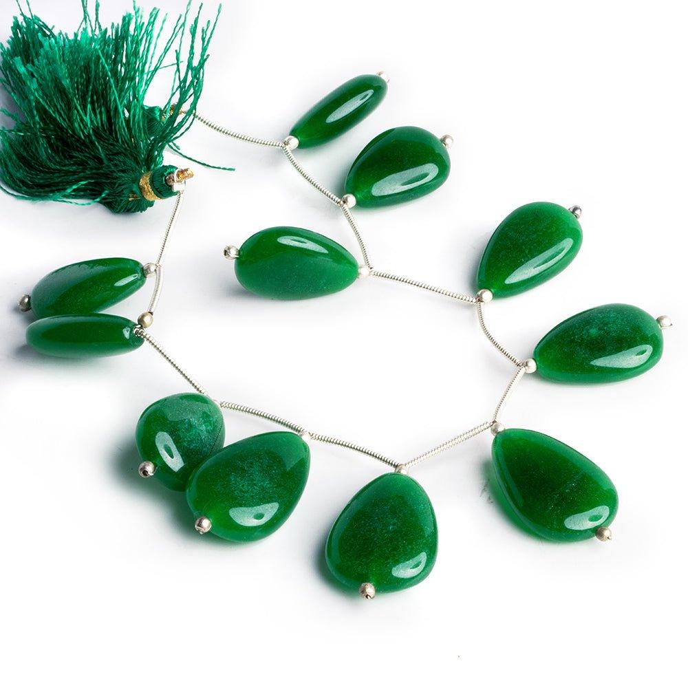 Forest Green Chalcedony Plain Pear Beads 7 inch 9 pieces - The Bead Traders