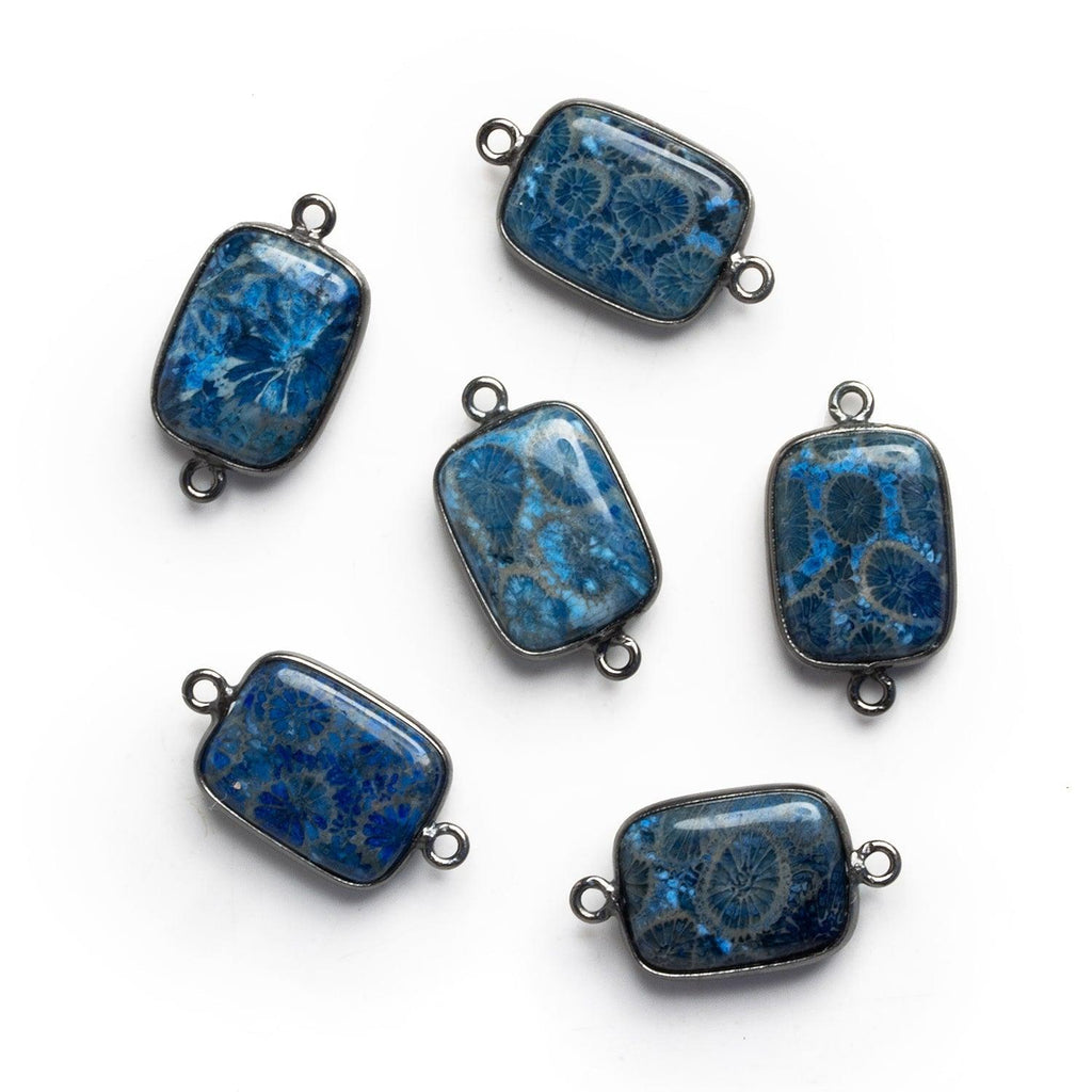 Fossilized Blue Coral Black Gold Bezel Rectangle Connector 1 bead - The Bead Traders